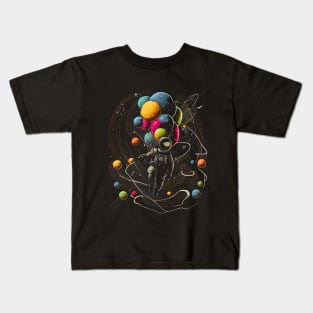 Astronaut Holding Planet Balloons Astronomy Saturn Cosmonauts Jupiter Outer Space Space Travel Spaceship Planetary Mars Space Solar System Cosmonaut Kids T-Shirt